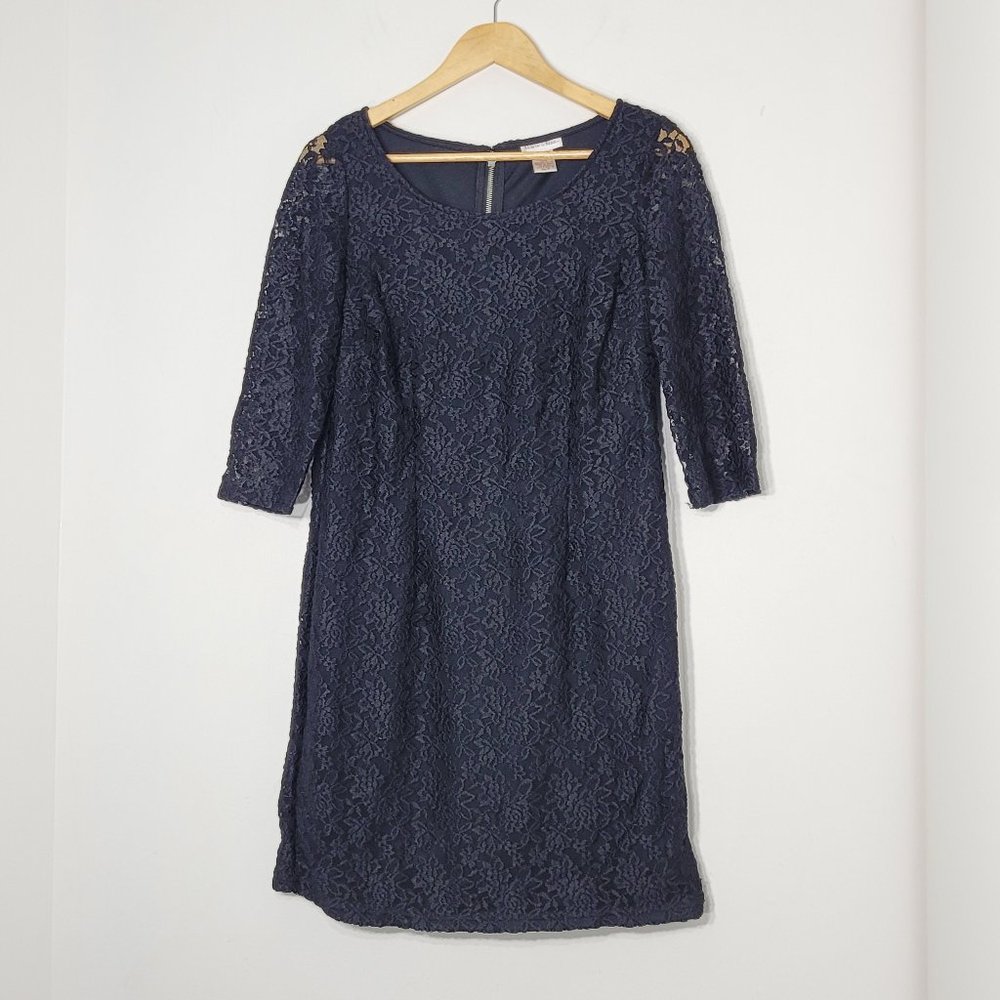 Monroe & Main Women's Black Floral Lace 3/4 Sleeve Zipper Back Knee Length Dress